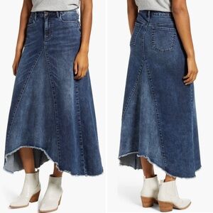 WASH LAB Cotton Medium-Dark Wash Asymmetrical Frayed Hem Denim Modest Skirt Sz L